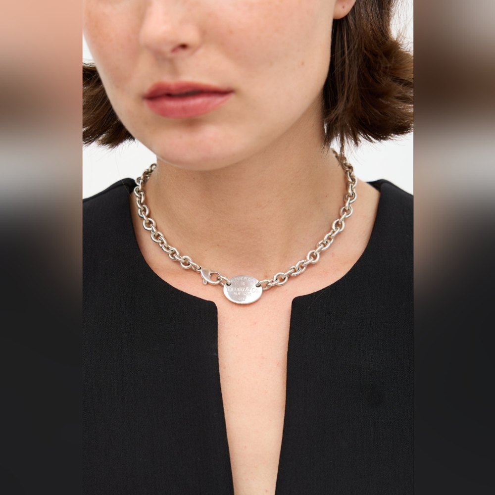 Tiffany & Co Chain Oval Tag Chocker Necklace